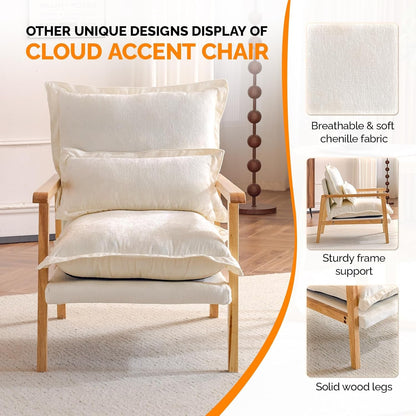 Cloud Accent Armchairs - 2 pc Set, Beige Chenille With Lumbar Pillow