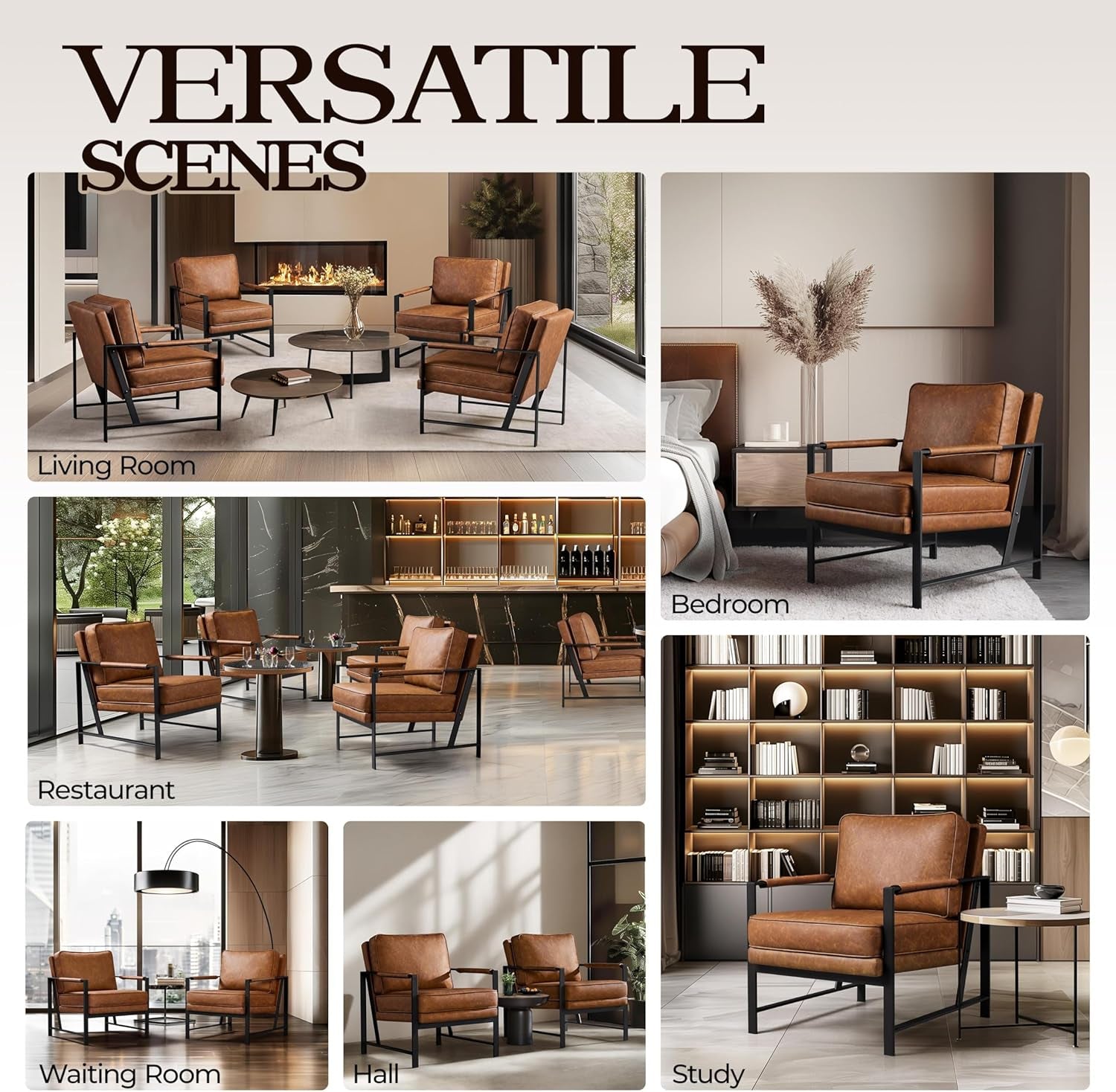 PU Leather Armchair Set in Chestnut