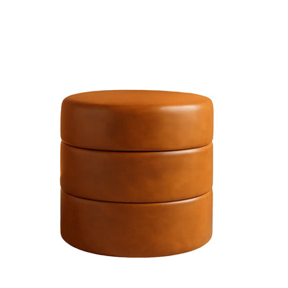 Round Upholstered Faux Leather Ottoman Footrest Camel