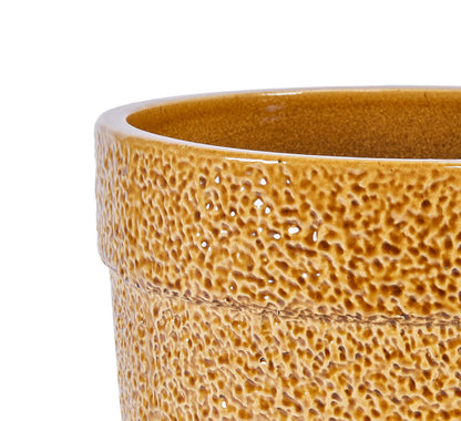 Set of 3 Honey Yellow Textured Ceramic Flowerpots