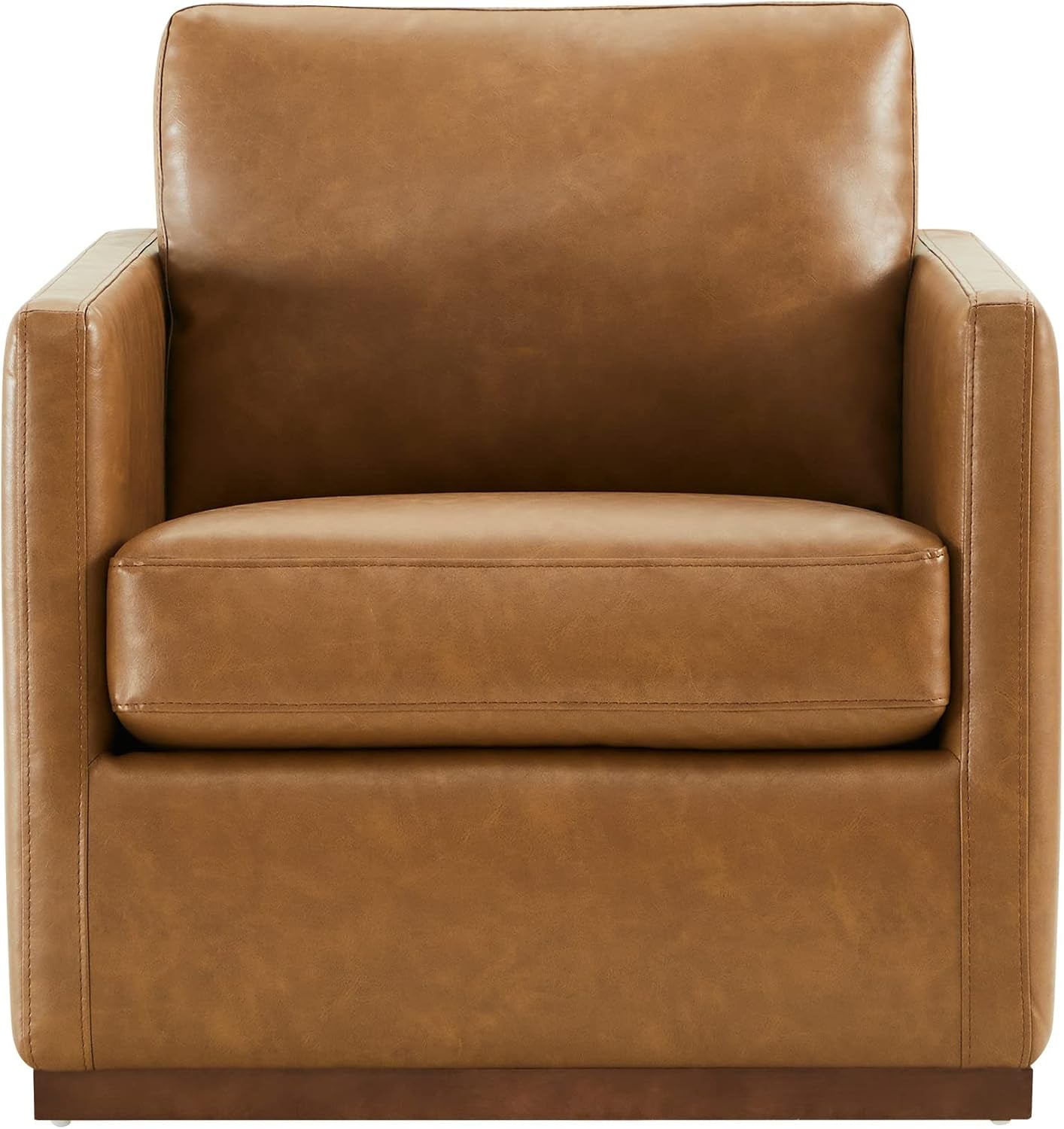 Swivel Accent Chair, Faux Leather in Saddle Brown