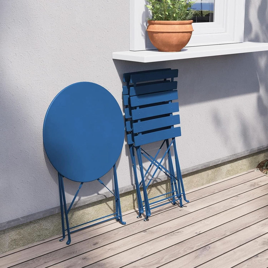 3 Piece Folding Metal Bistro Set in Blue