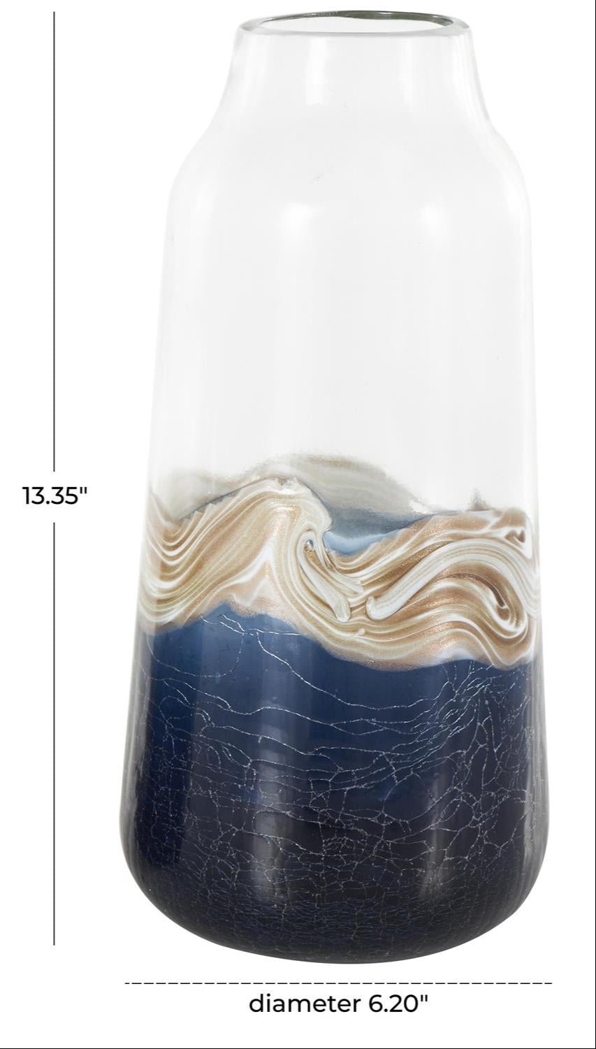 Dark Blue Glass Abstract Textured Decorative Vases