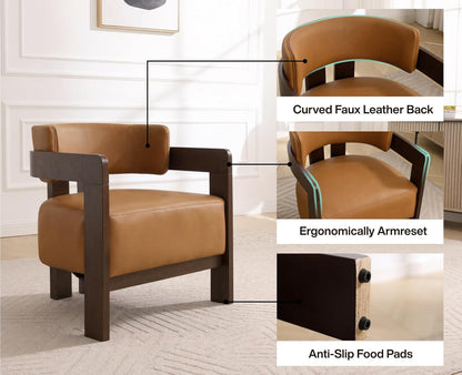 Brown Leather Midcentury Barrel Chair