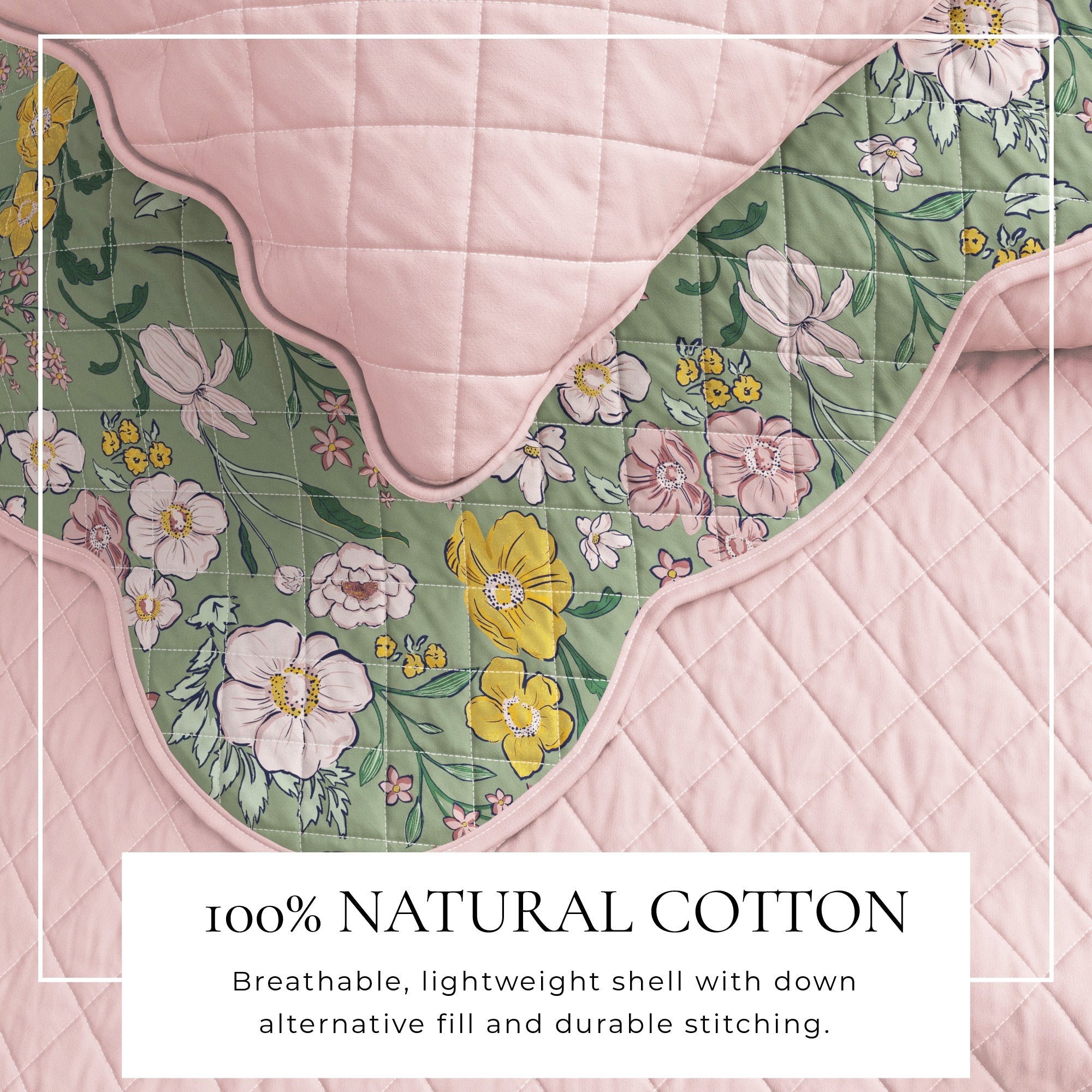 Floral Print &amp; Scalloped Cotton Quilt Set - Gwen Collection