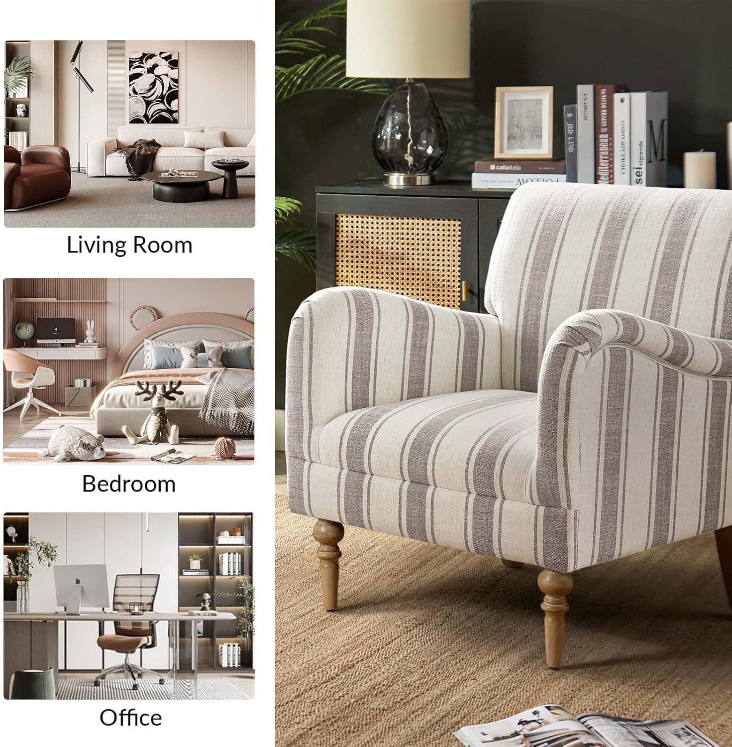 Tan Stripe Accent Chair