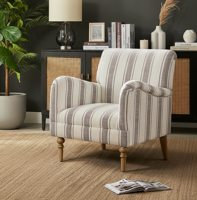 Tan Stripe Accent Chair