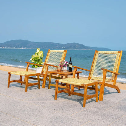 Outdoor Acacia Wood Rattan 5 Piece Patio Set