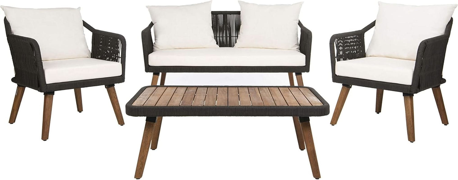 Outdoor 4 Piece Eucalyptus Rope Furniture Set With Cream Cushions