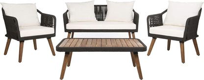 Outdoor 4 Piece Eucalyptus Rope Furniture Set With Cream Cushions