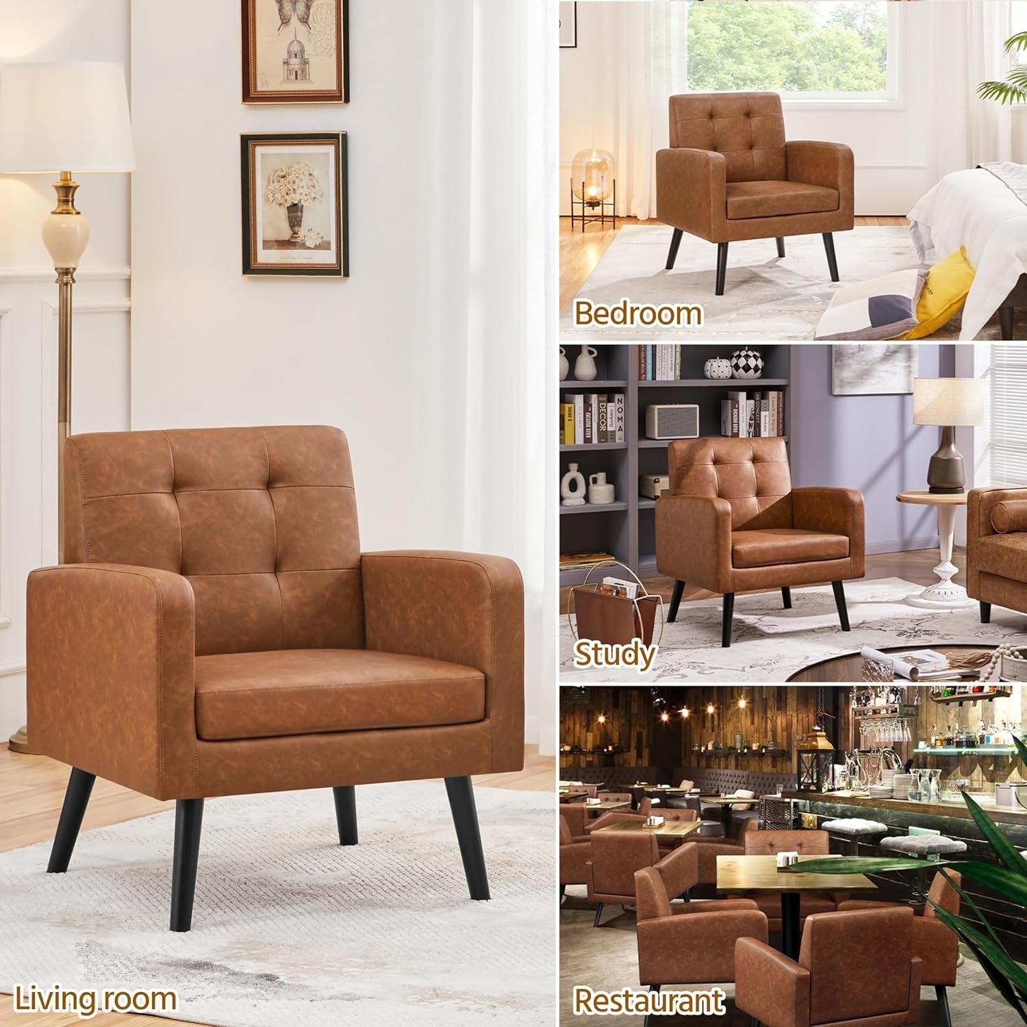 Brown Midcentury Upholstered Ergonomic Armchair