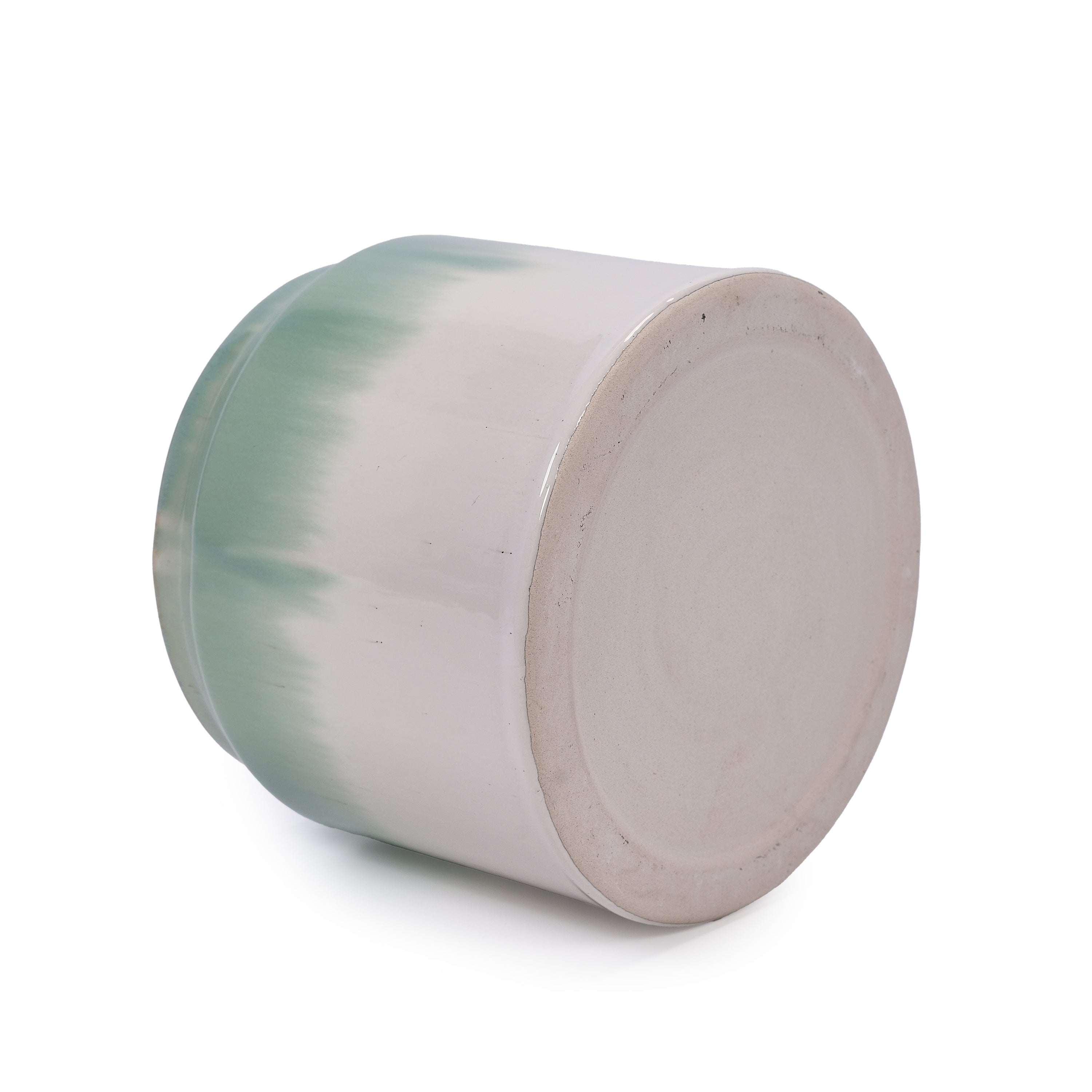 Set of 2 Gradient Ceramic Flowerpots - White/Green