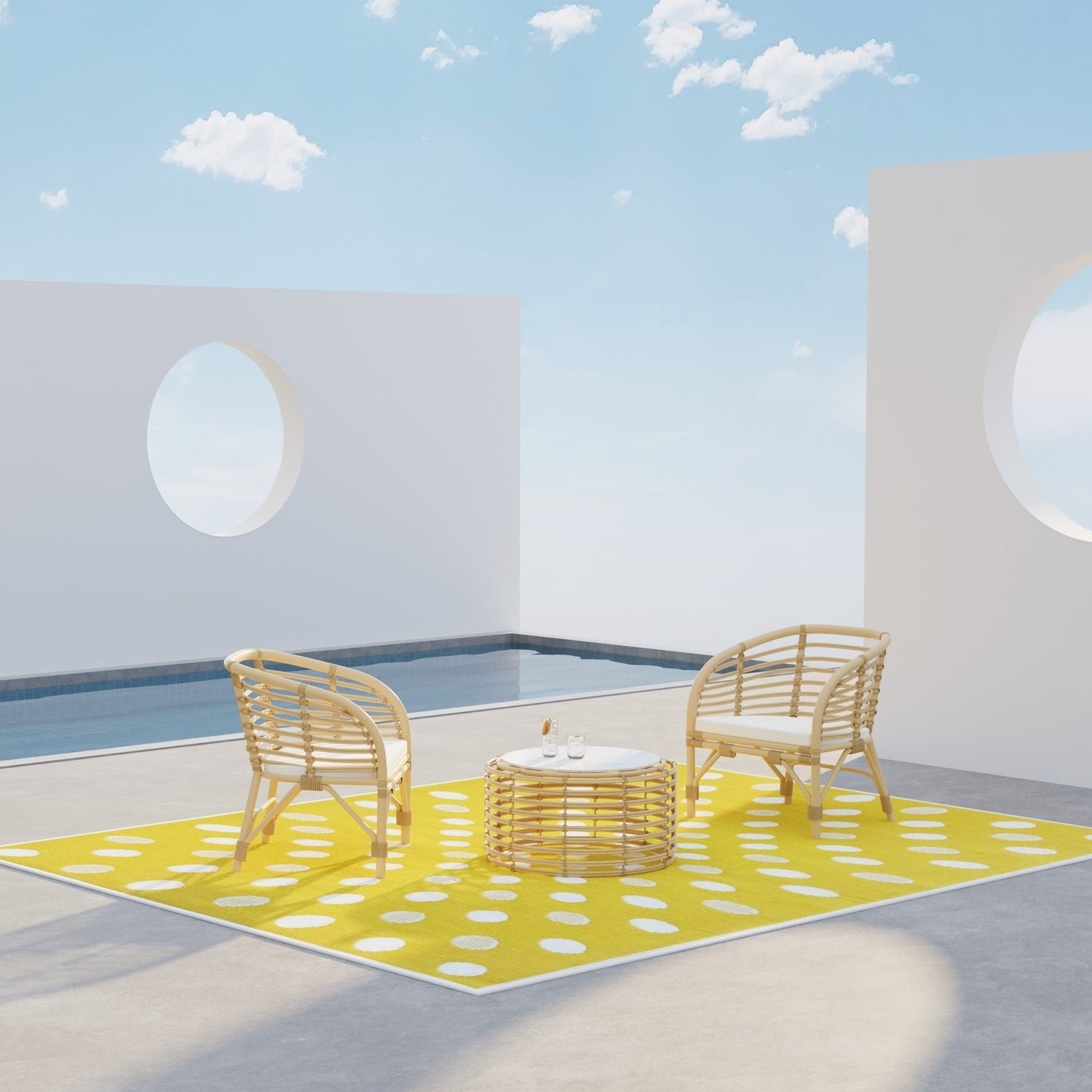 Crazy Dots Yellow &amp; White Reversible Outdoor Mat