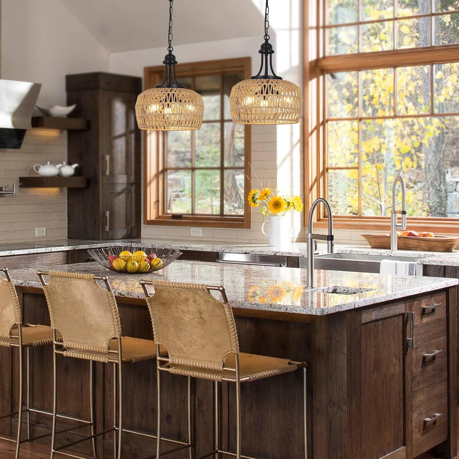 Modern Farmhouse Rattan Chandelier Pendant