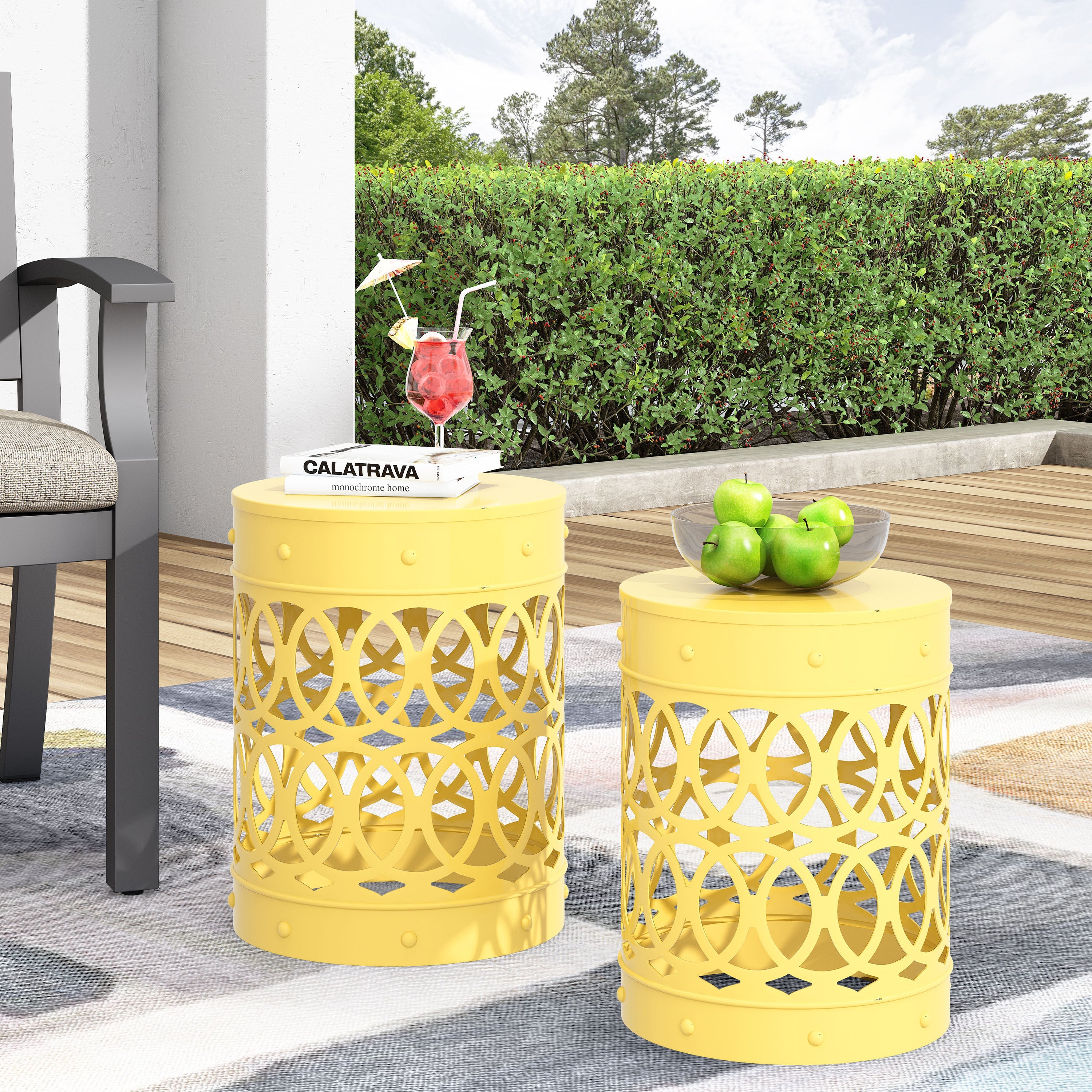 Set of 2 Outdoor Metal Accent Tables - Yellow