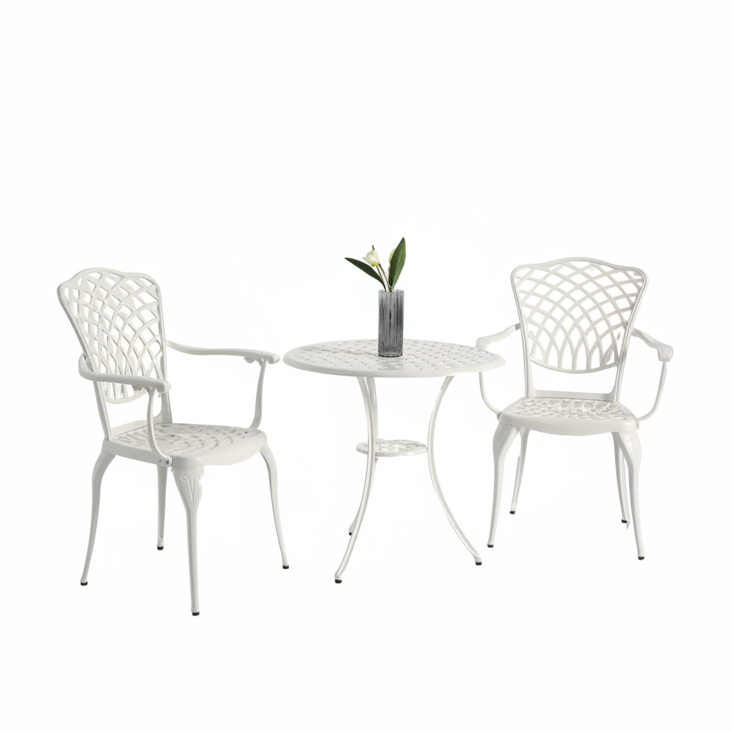 3 Piece All Weather Metal Bistro Table Set in White