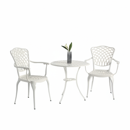 3 Piece All Weather Metal Bistro Table Set in White