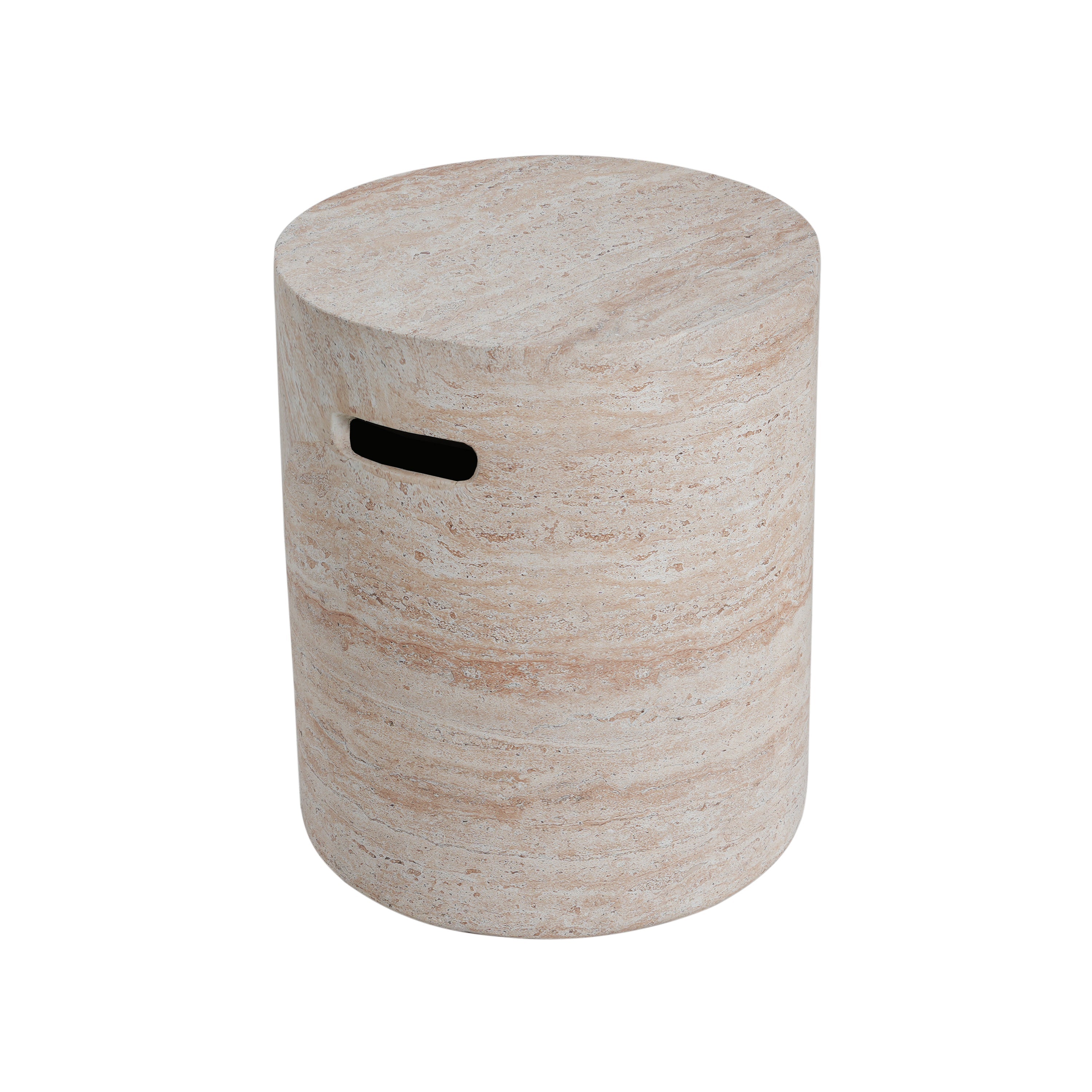 Indoor/Outdoor Concrete Side Table with Travertine Finish