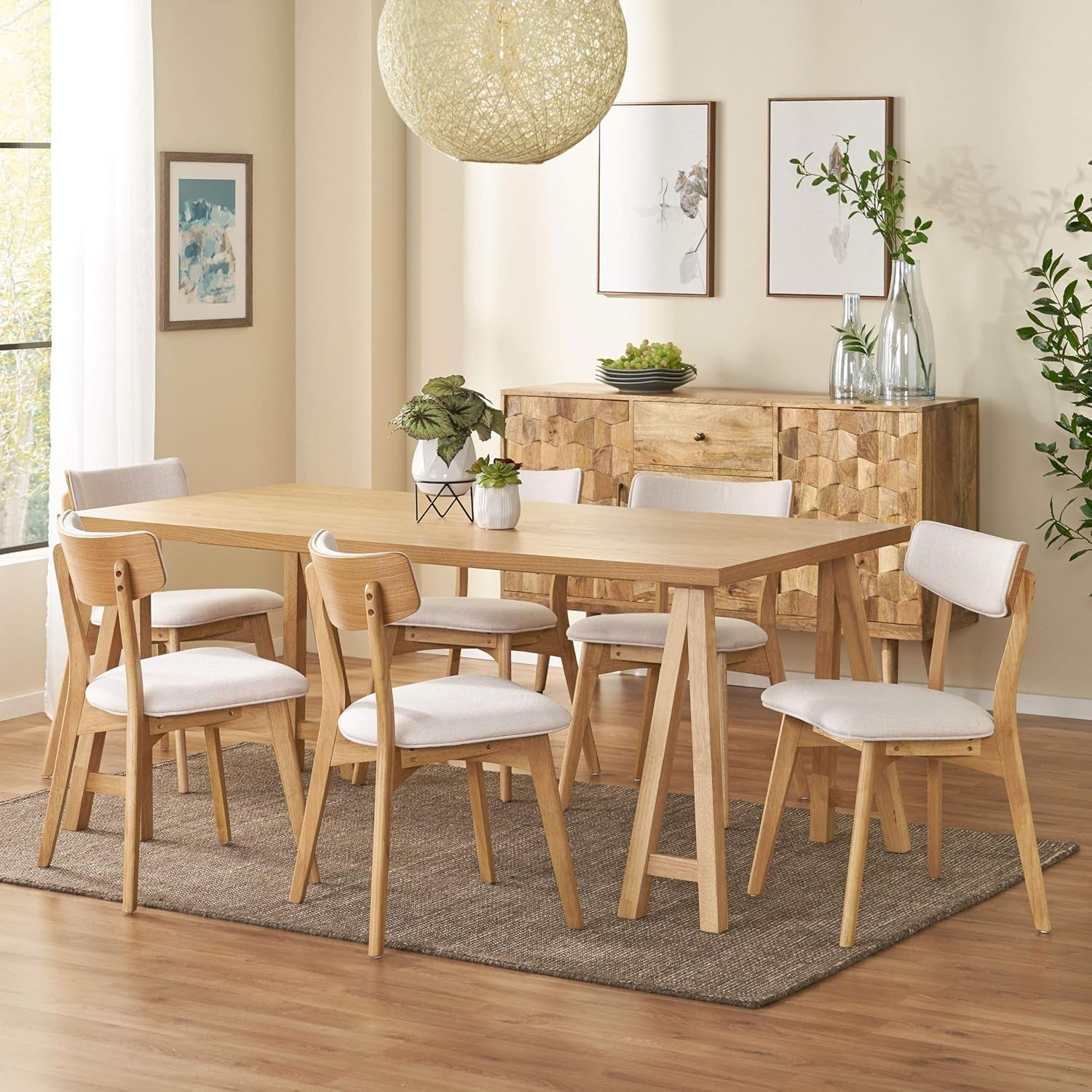 Mid Century Modern Dining Set - 7 Piece in Natural Oak