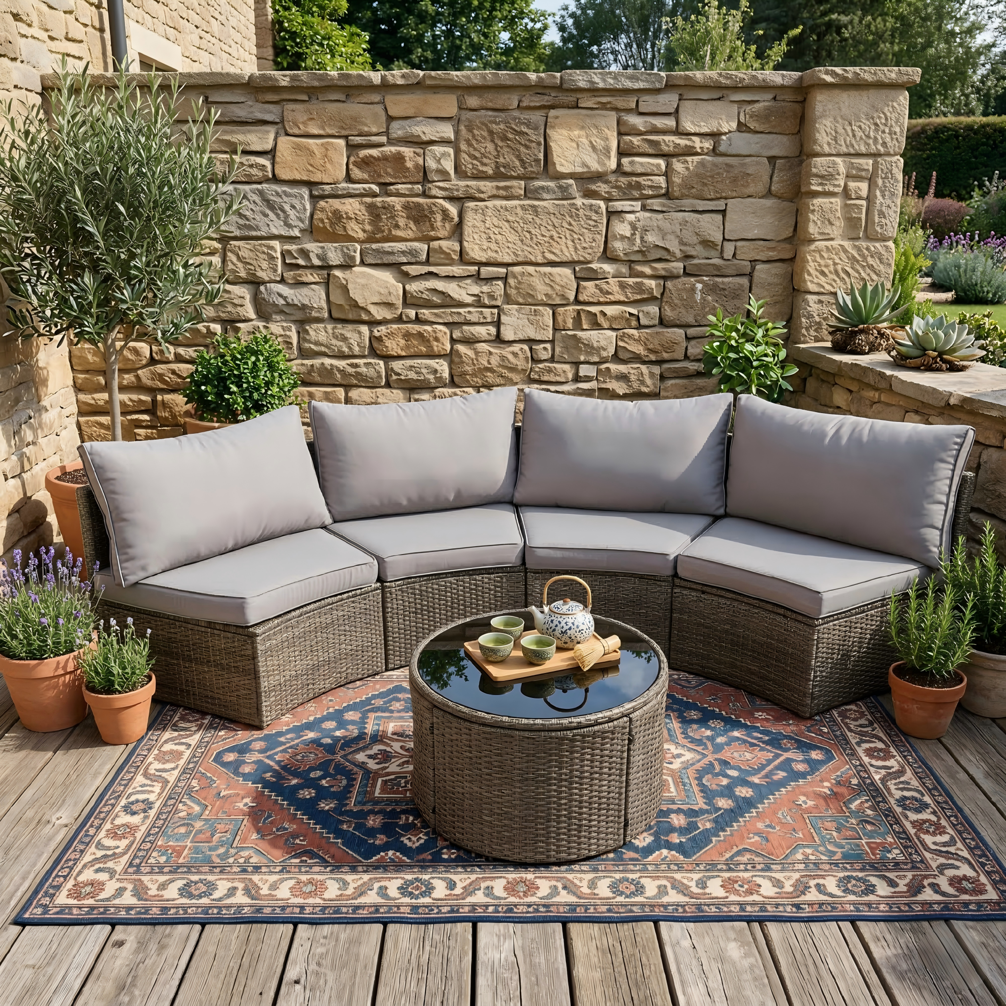 Curved Rattan Outdoor Conversation Set