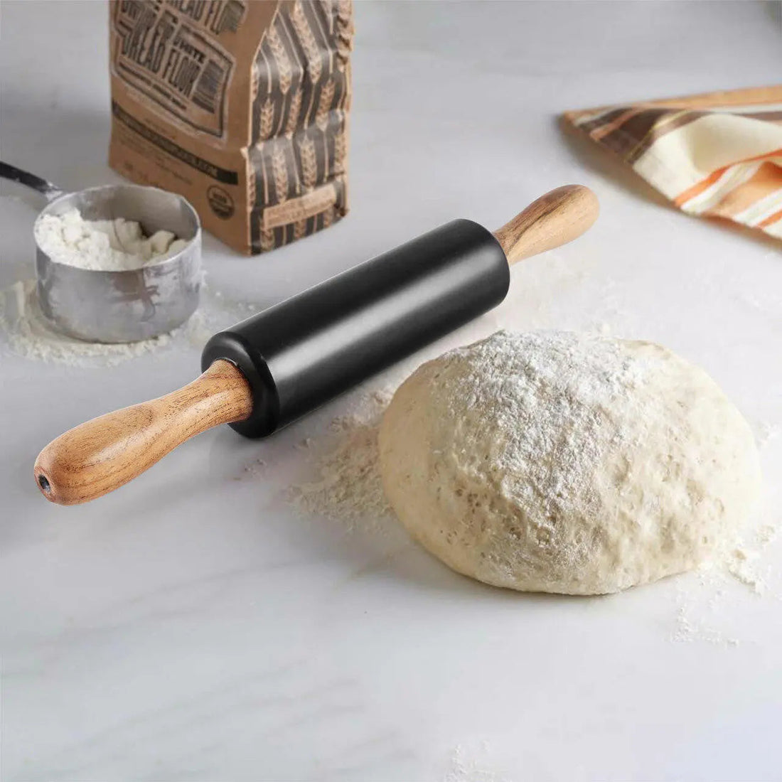 Dolce Black Marble/Wood Rolling Pin