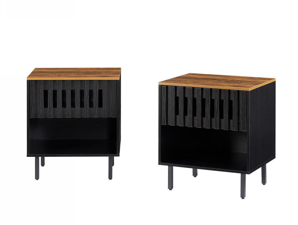 Set of 2 Mid Century Modern Nightstands - Black + Brown