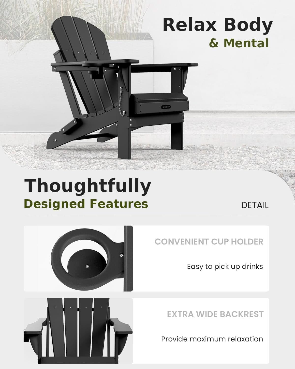Folding Weather Resistant Adirondack Chairs - Black