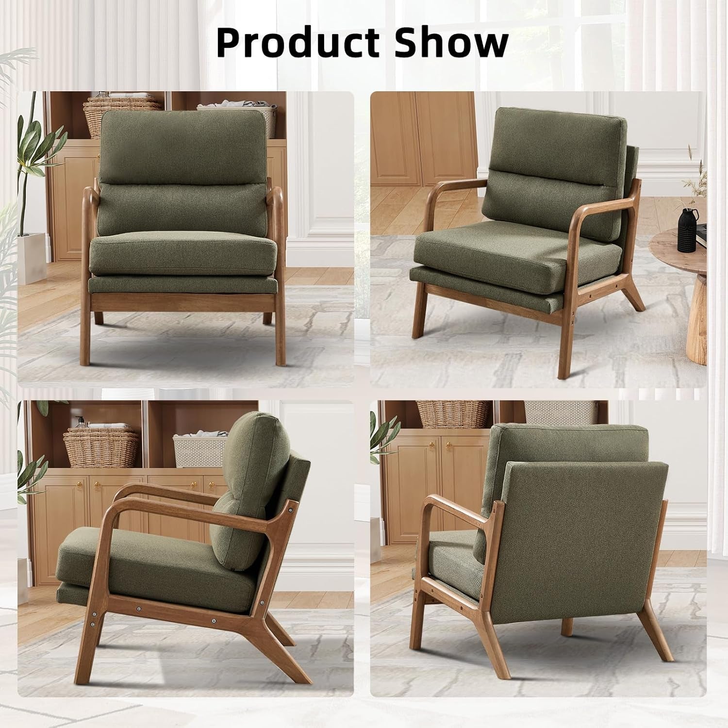 Mid Century Emerald Linen Accent Chair