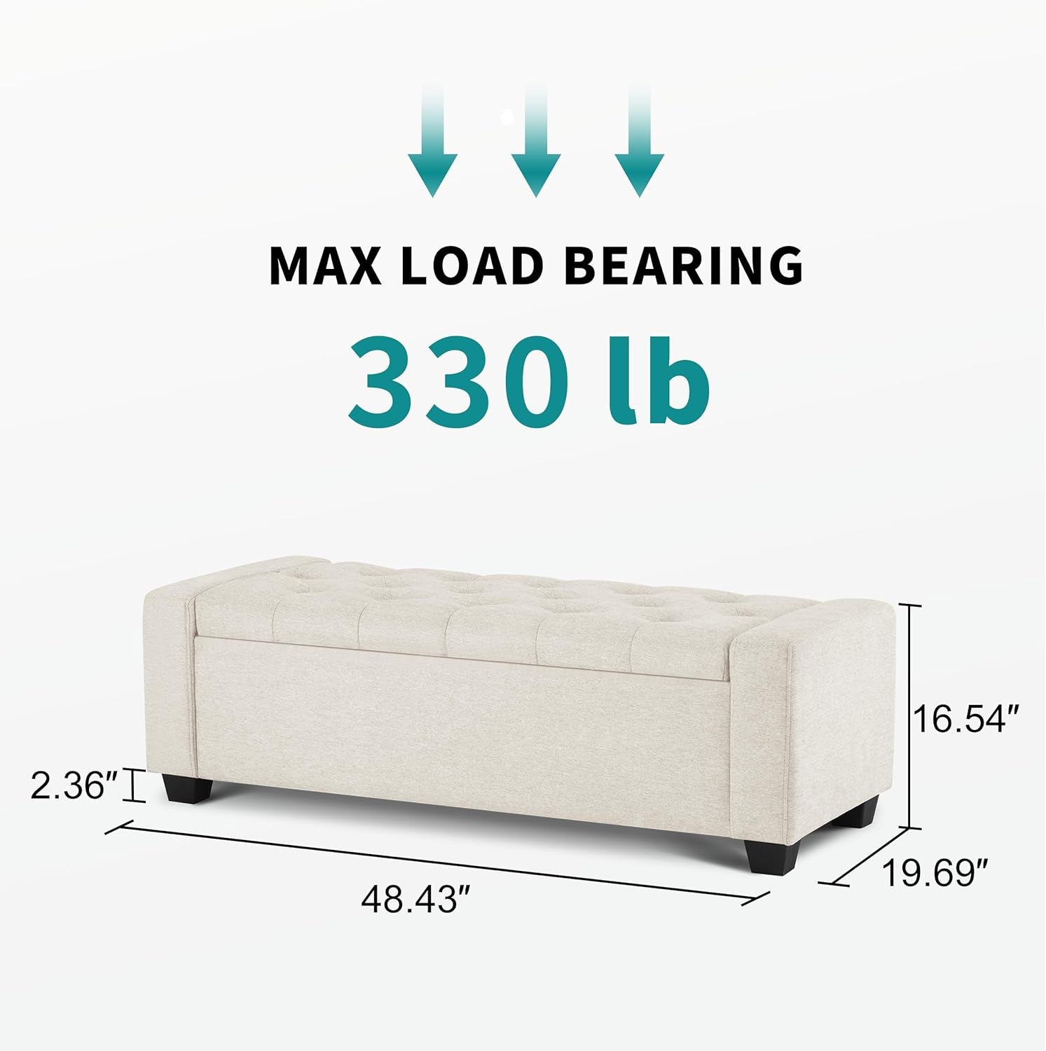 48 Inch Upholstered Storage Bench in Cream