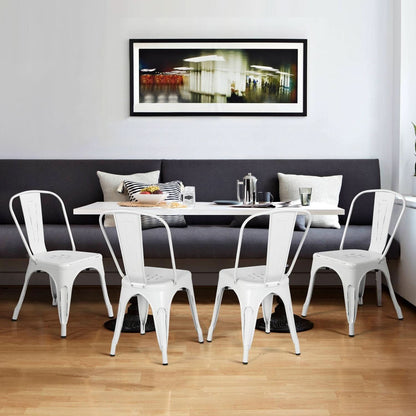 Set of 4 Stackable Distressed White Metal Indoor/Outdoor Dining Chairs