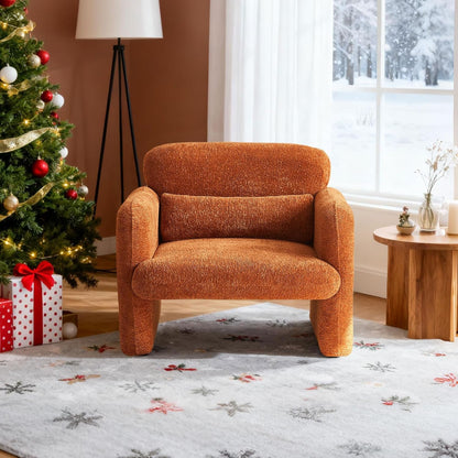 Modern Sherpa Upholstered Armchair in Burnt Orange
