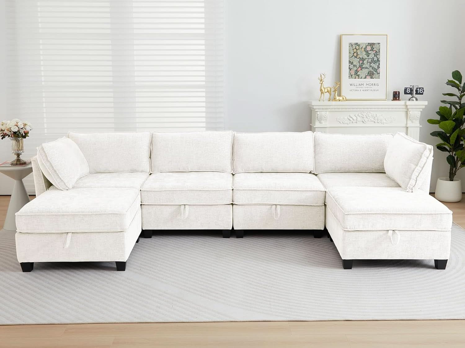 Beige Modular Sectional Sofa w/ Storage