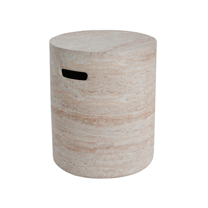 Indoor/Outdoor Concrete Side Table with Travertine Finish