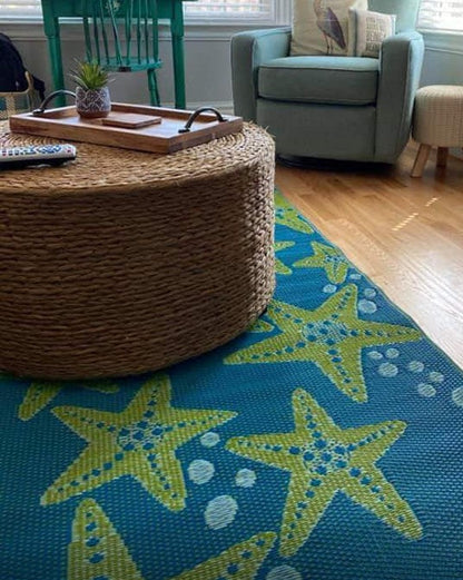 Starfish Blue &amp; Green Reversible Outdoor Mat