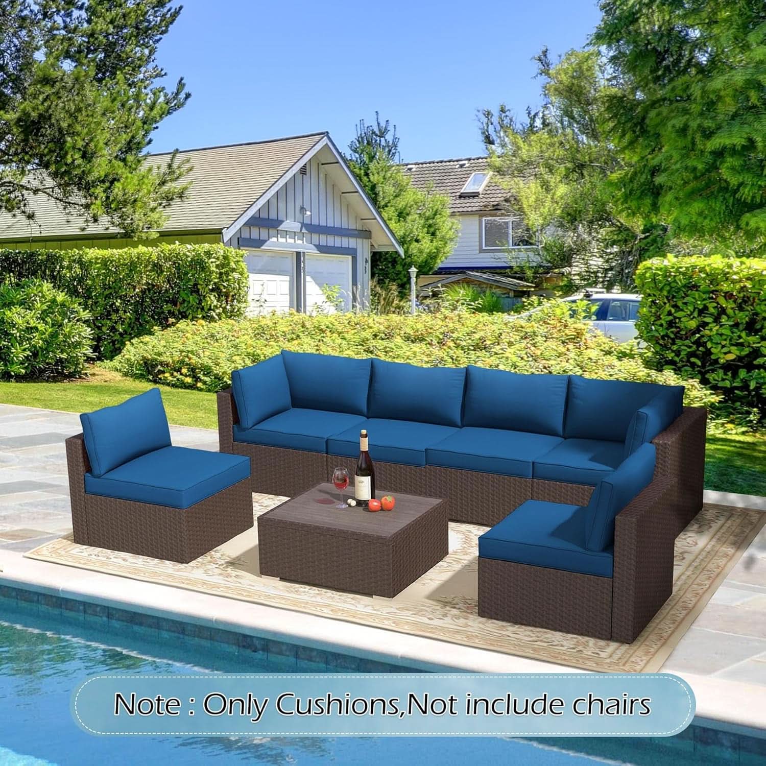 Outdoor Replacement Cushions For 6 Seat Modular Sofa - Blue
