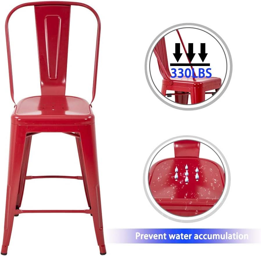 Set of 4 24 Inch Indoor/Outdoor Stackable Metal Bar Stools - Red