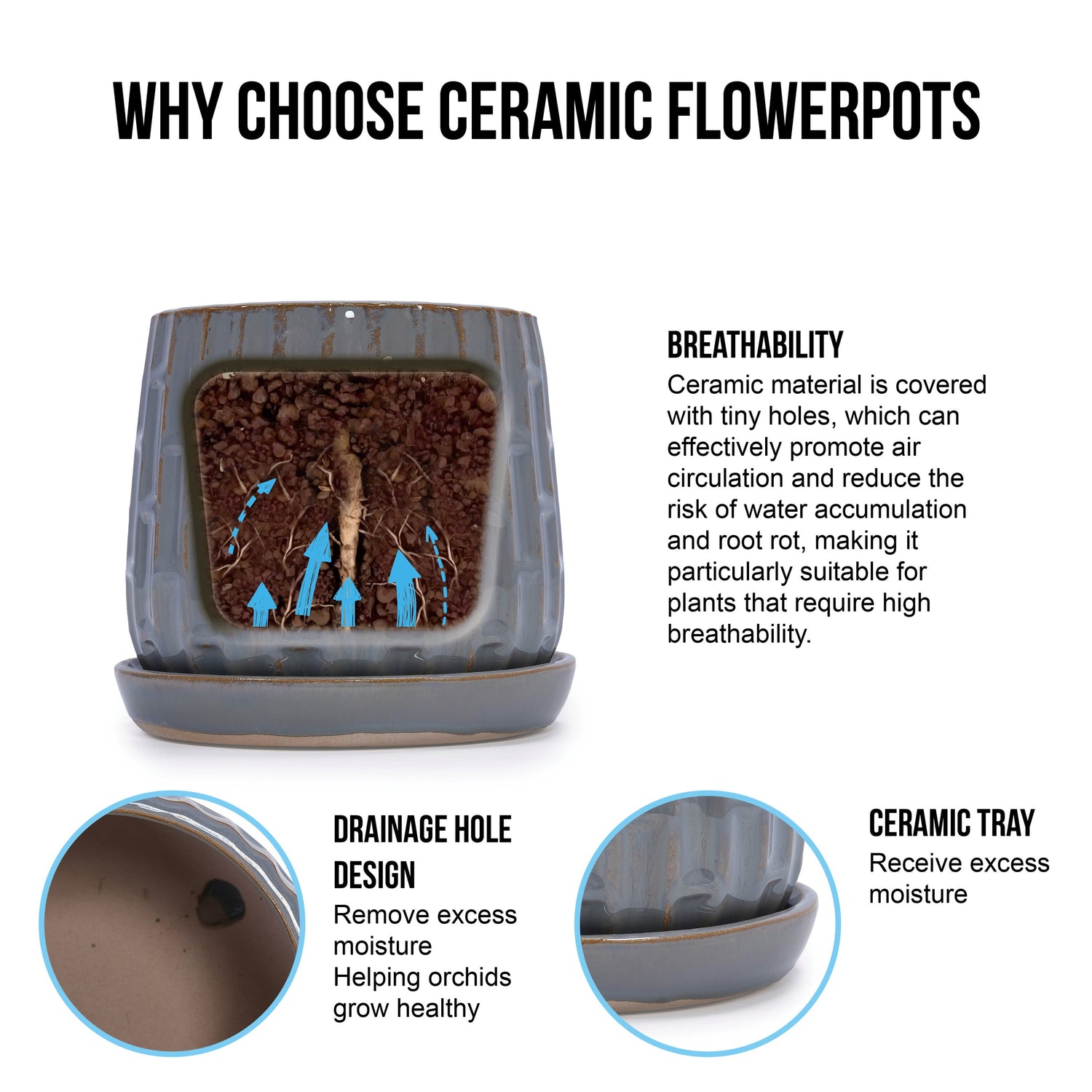 Set of 2 Ceramic Flowerpots - Gray