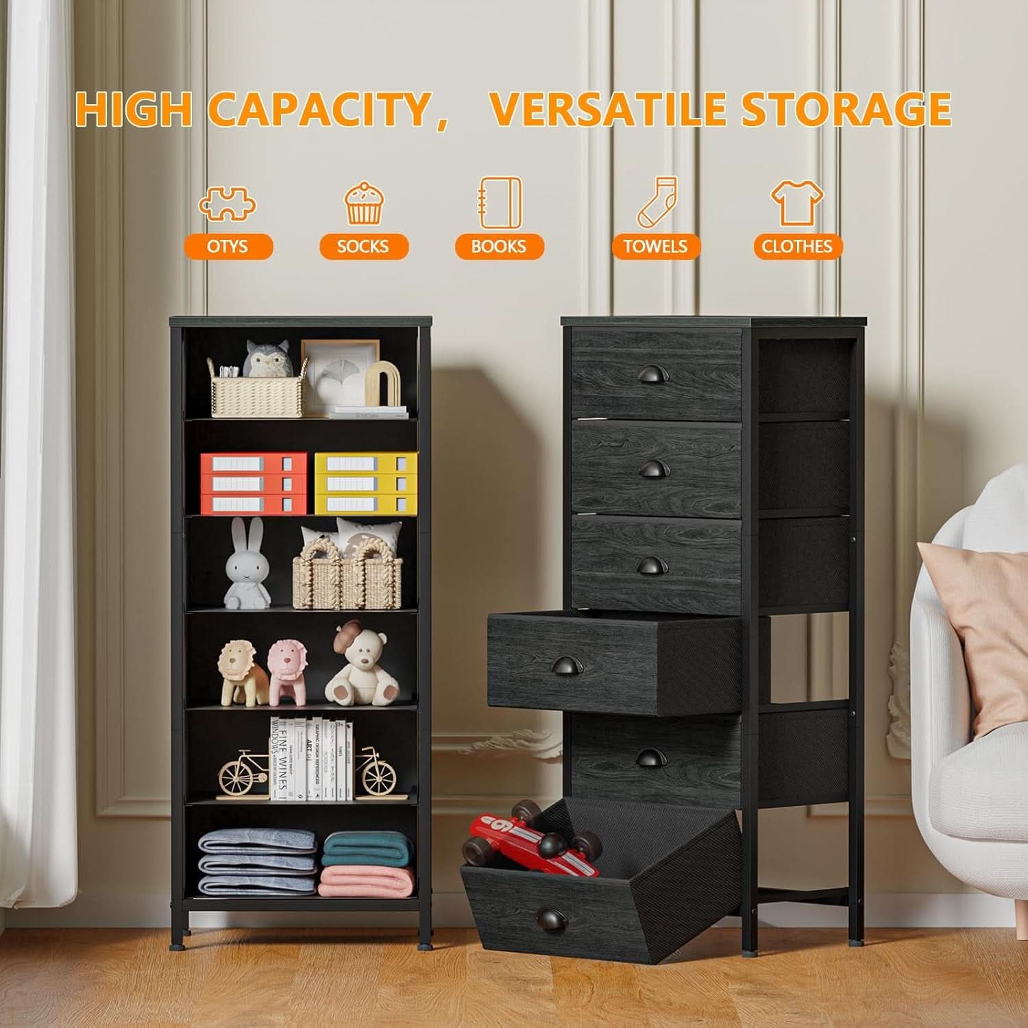 Tall Dresser With 6 Drawers - Black