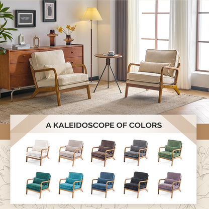 Chenille Mid Century Modern Accent Chair- Set of 2 in Cream