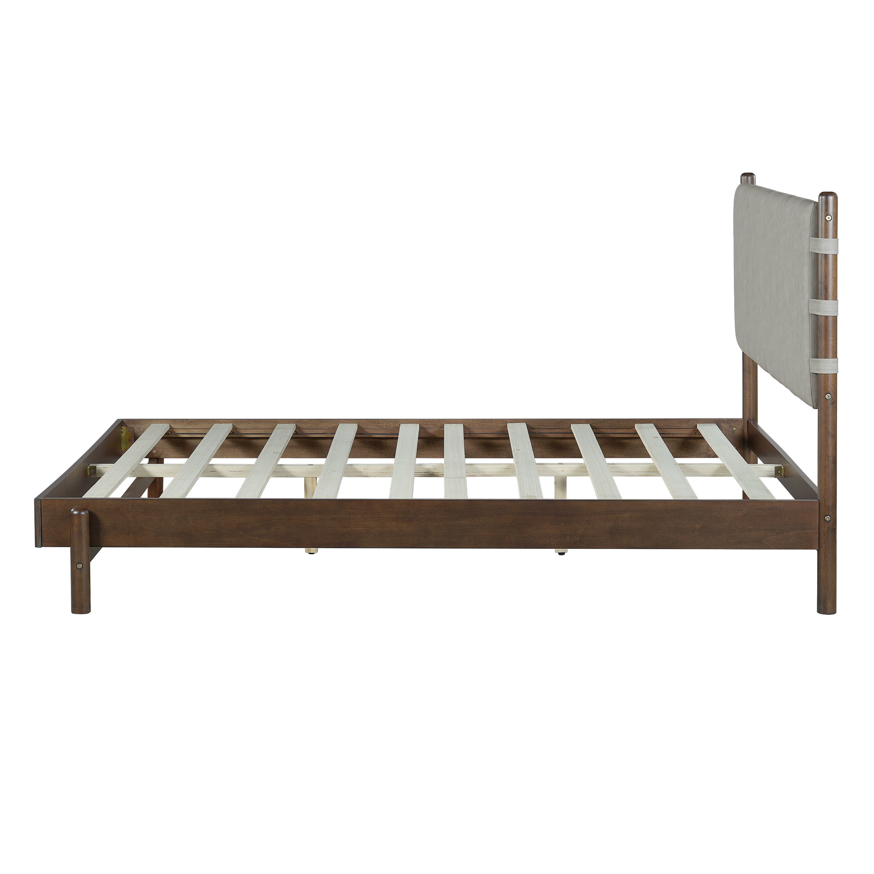 Modern Queen Bed Frame Set with 2 Nightstands - Gray/Walnut