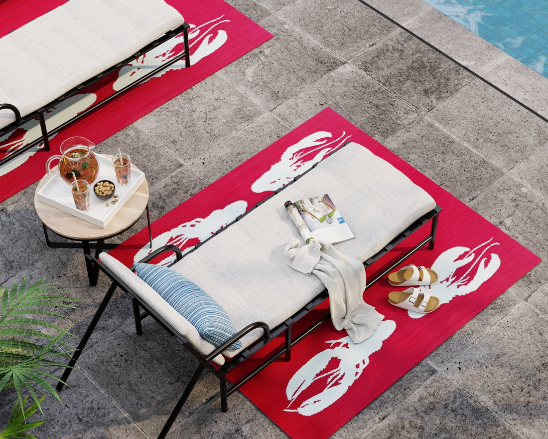 Four Lobster Red &amp; Aqua Outdoor Mat