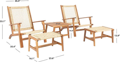 Outdoor Acacia Wood Rattan 5 Piece Patio Set