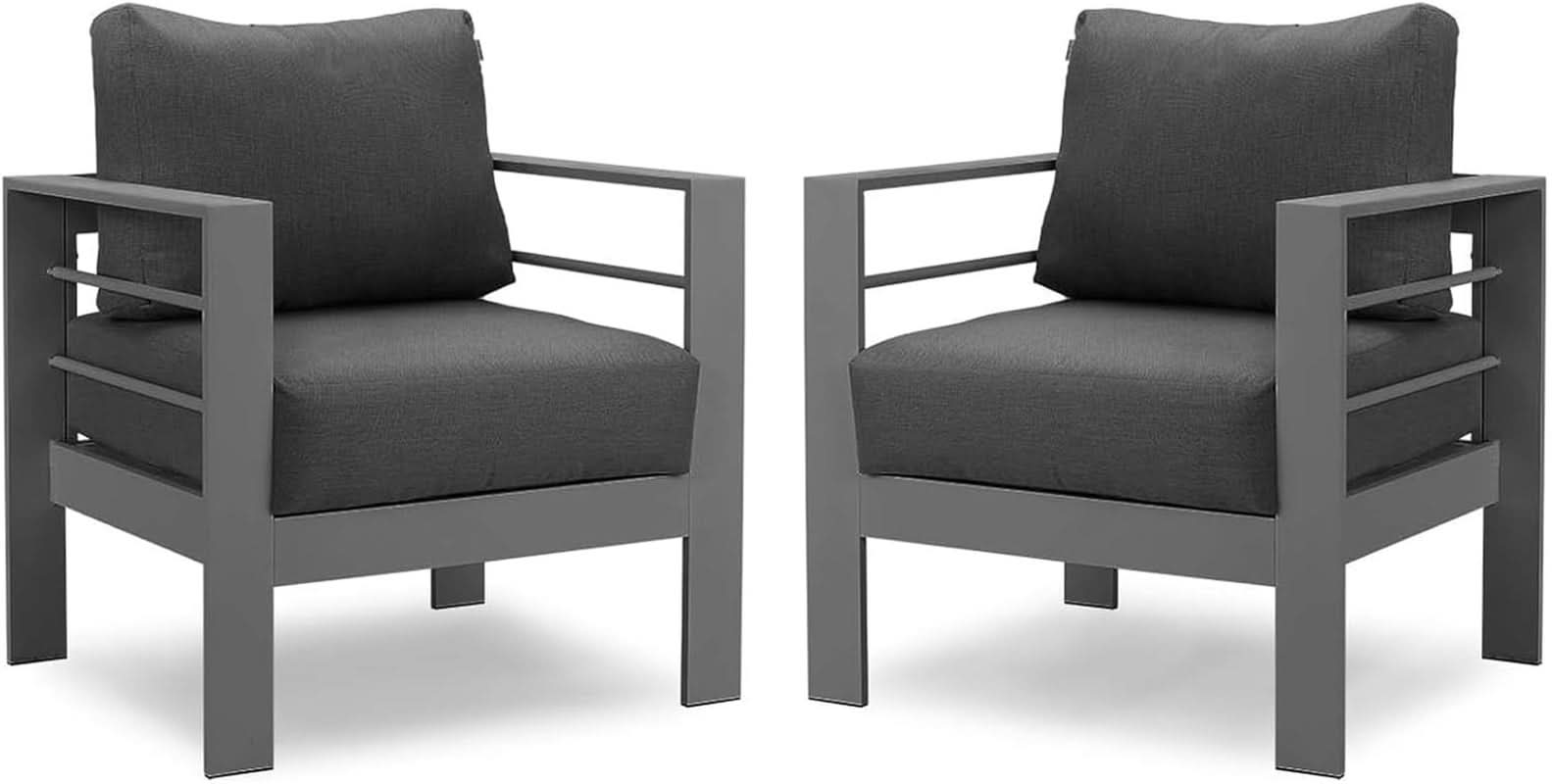 Weather Resistant Metal Armchair Set with Cushions -  Dark Gray