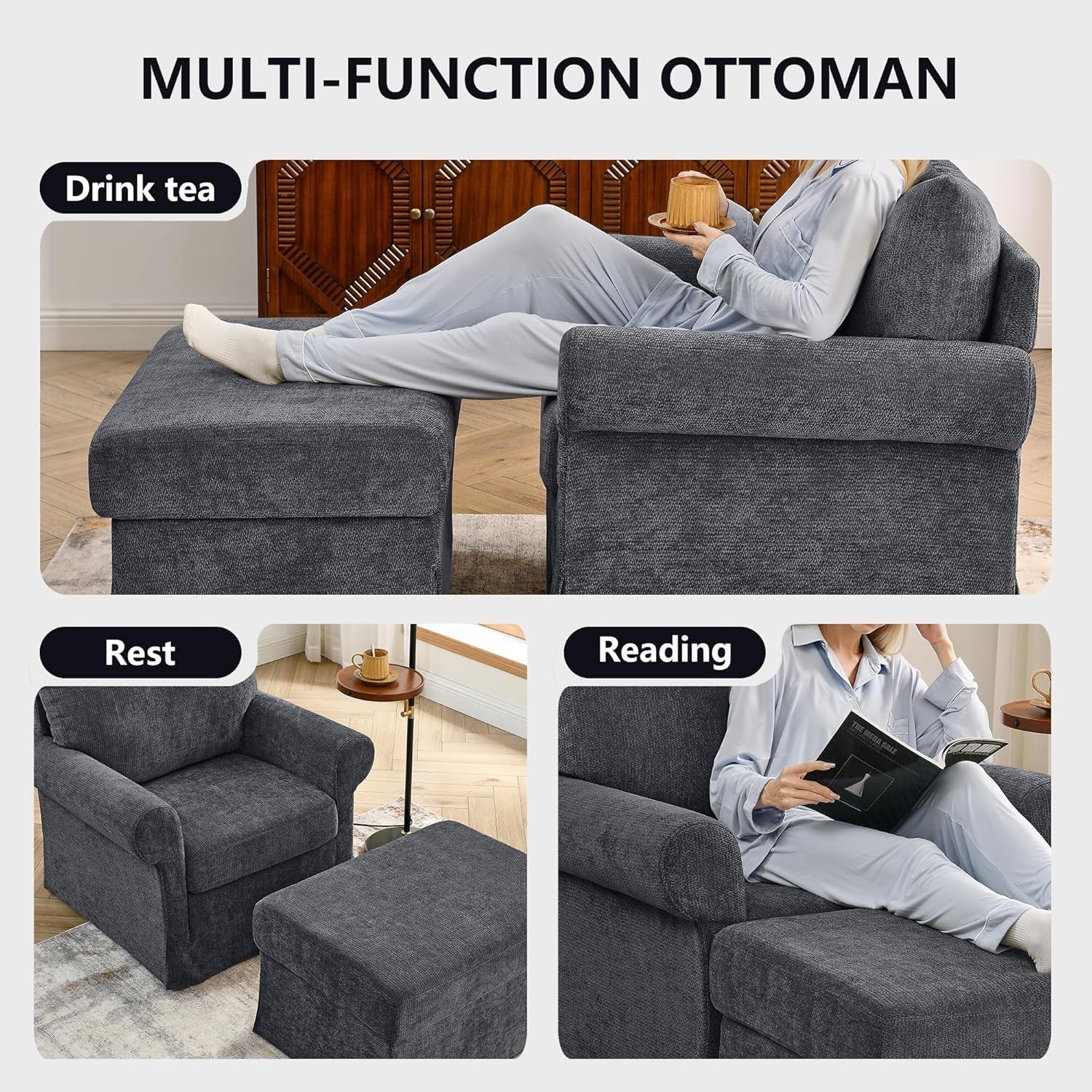 Gray Accent Chair With Ottoman