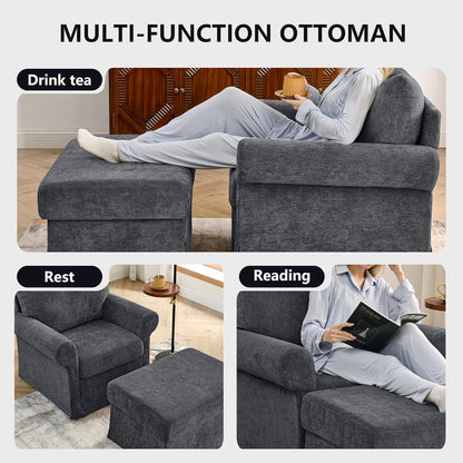 Gray Accent Chair With Ottoman