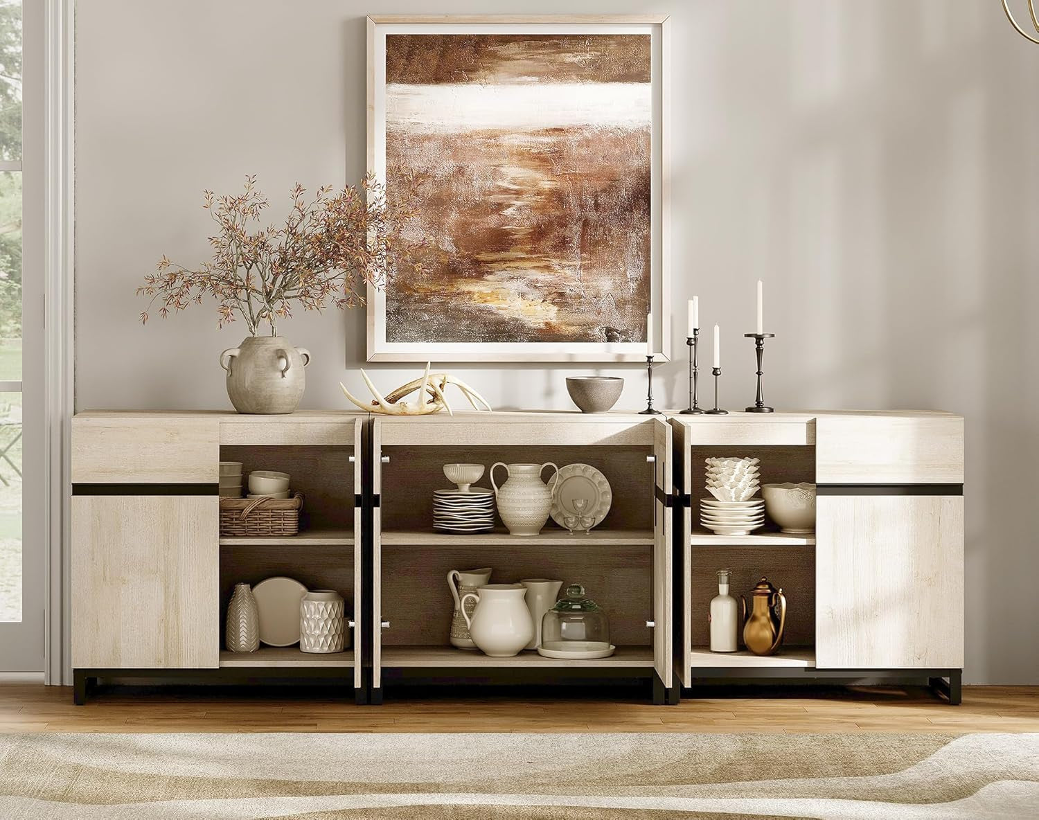 3 In 1 Multifunctional Sideboard Buffet Cabinet With Adjustable Shelves In Light Oak
