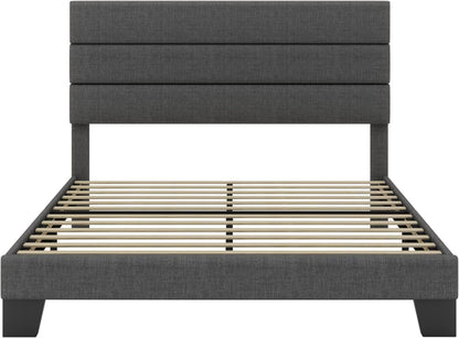 Full Size Upholstered Bed Frame With Grey Headboard