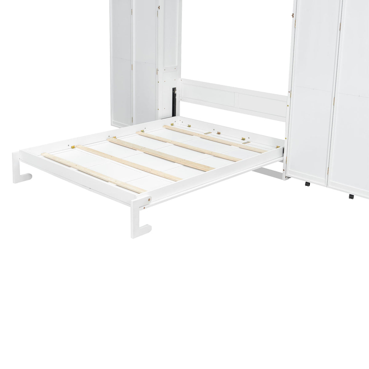 Queen Murphy Bed with Storage Doors - White