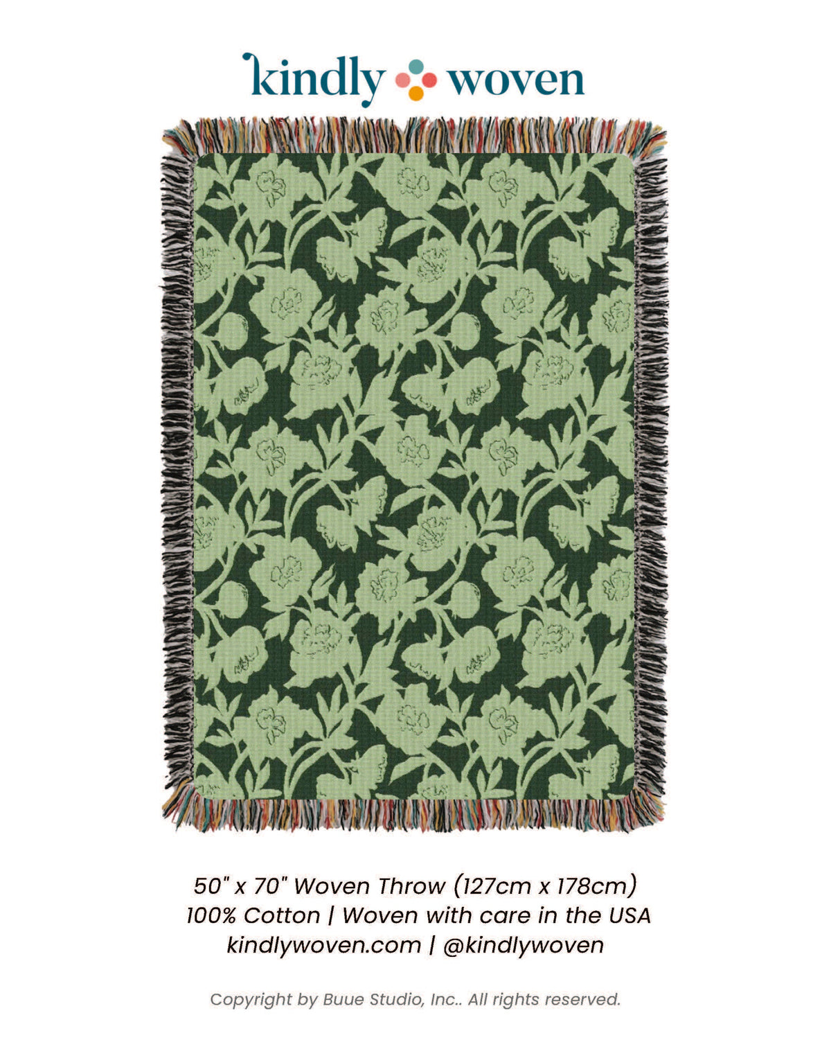 Green Floral Jacquard Woven Throw