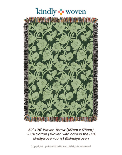 Green Floral Jacquard Woven Throw